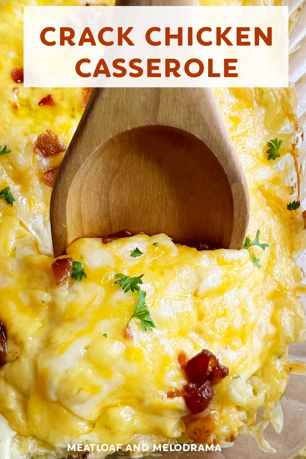 Crack Chicken Casserole is an easy recipe made with rotisserie chicken, cooked pasta, bacon and cheddar cheese in a creamy ranch sauce. A great recipe for busy weeknights and a delicious way to use up leftover chicken. via @meamel