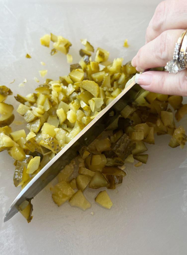 chop pickles into small pieces