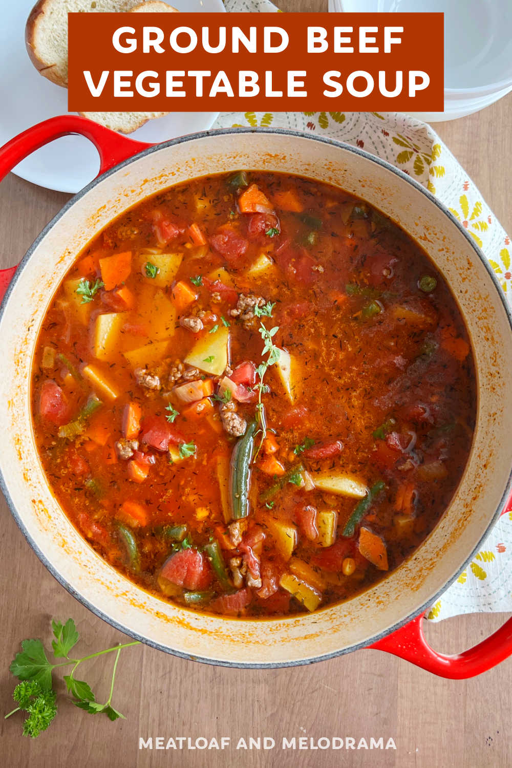 Ground Beef Vegetable Soup is easy hamburger soup made with fresh vegetables or frozen mixed vegetables. A hearty soup the whole family loves and perfect for soup season! via @meamel