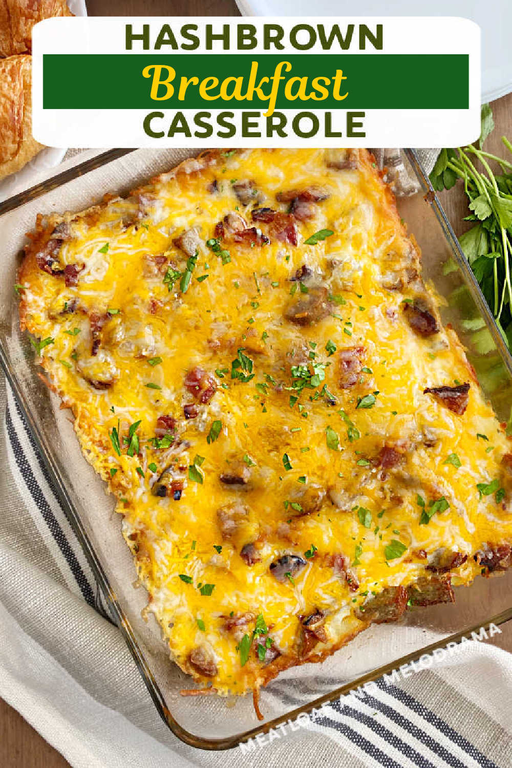 Hashbrown Breakfast Casserole is an overnight breakfast casserole made with hash brown potatoes, eggs, shredded cheese and breakfast sausage. Perfect for Sunday brunch or any holiday breakfast.   via @meamel
