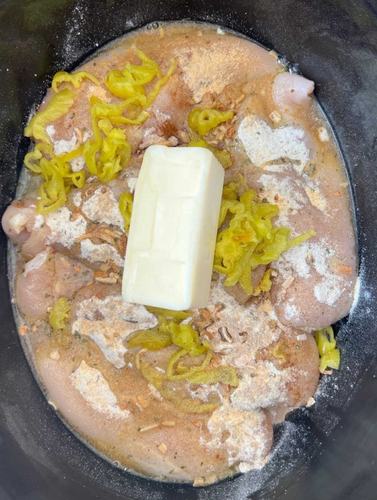 Mississippi chicken with butter in slow cooker