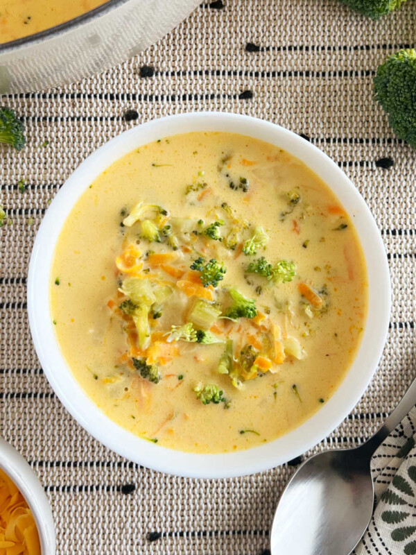 bowl of homemade broccoli cheddar soup