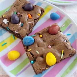 Easter brownies with Cadbury mini eggs and sprinkles on top