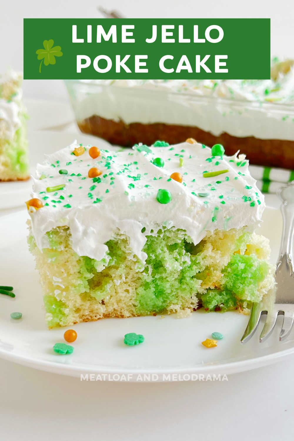 Lime Jello Poke Cake is a super easy delicious cake that is light, fluffy and the perfect dessert for St. Patrick's Day. This simple cake recipe is a real crowd pleaser, perfect for potlucks or any special occasion. via @meamel