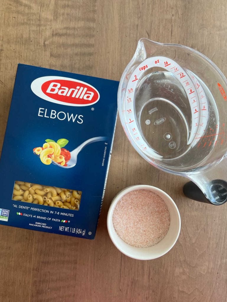 box of elbow macaroni, water and sea salt