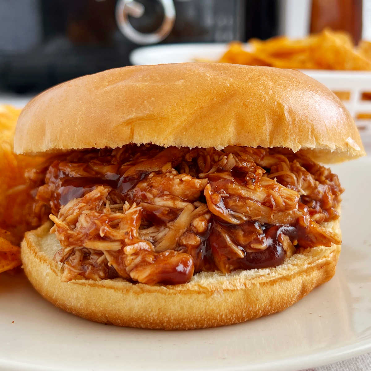 crockpot bbq chicken sandwich on a plate