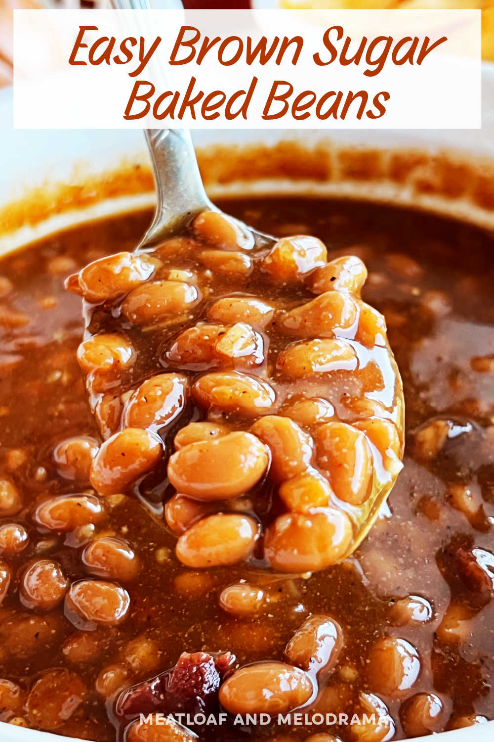 This Easy Baked Beans Recipe with Brown Sugar uses canned beans with  a few simple ingredients added for the perfect side dish in just 5 minutes. Enjoy these brown sugar baked beans at every cookout all summer long! via @meamel