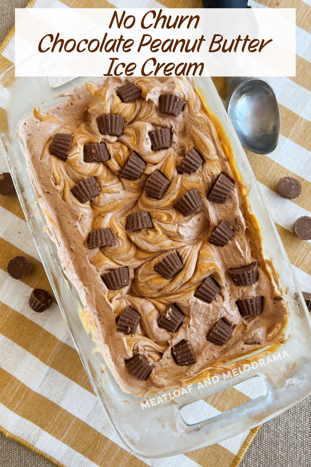 This no churn chocolate peanut butter ice cream recipe makes creamy homemade ice cream without an ice cream maker. This easy recipe is perfect for peanut butter lovers! via @meamel