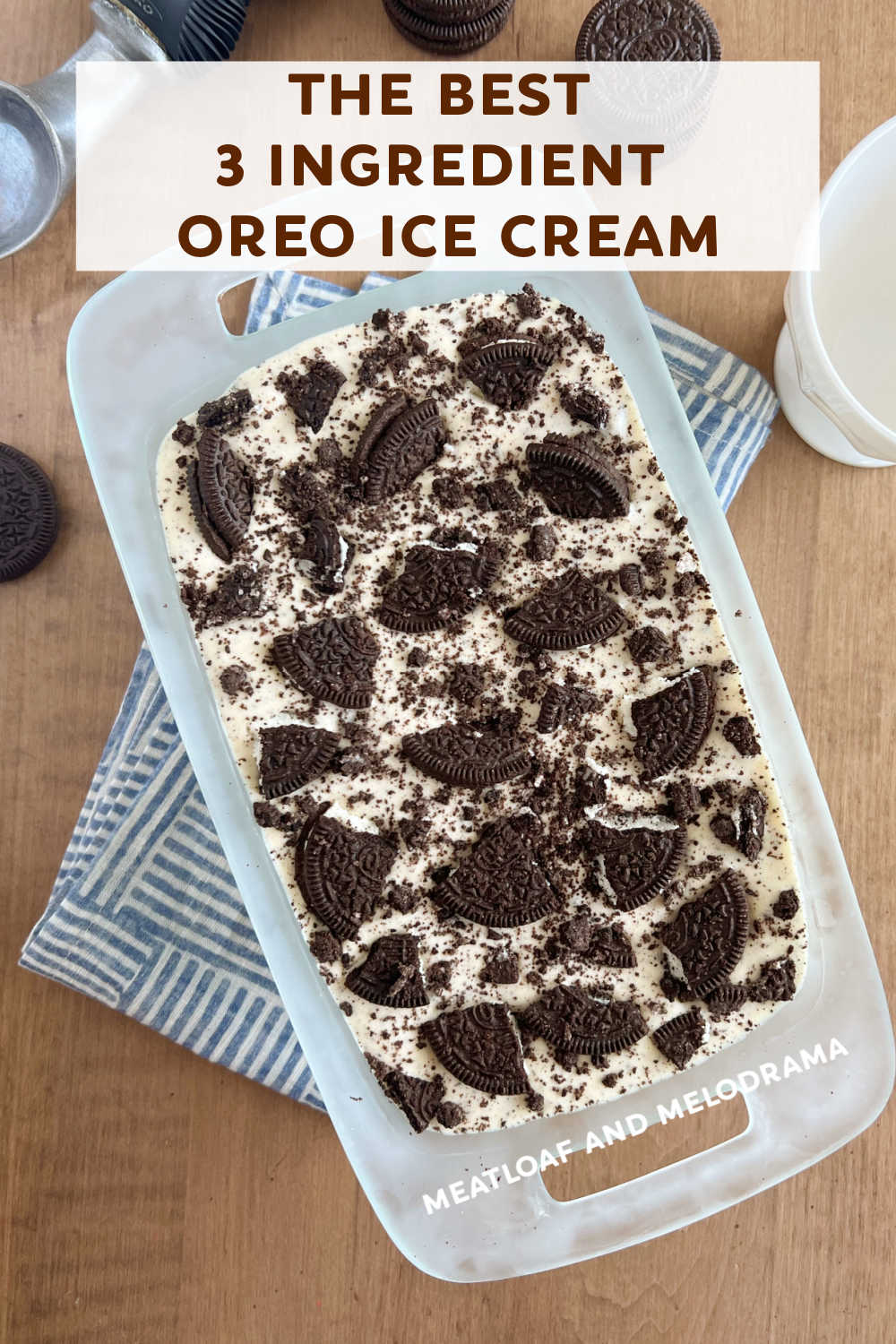 This Easy Oreo Ice Cream recipe with 3 ingredients makes homemade ice cream without an ice cream maker. No-churn Oreo ice cream (cookies and cream ice cream) is a quick and easy dessert for the whole family to enjoy. via @meamel
