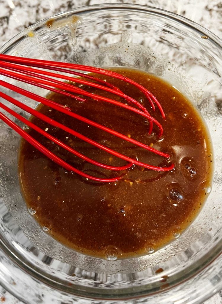whisk BBQ sauce ingredients in small bowl.