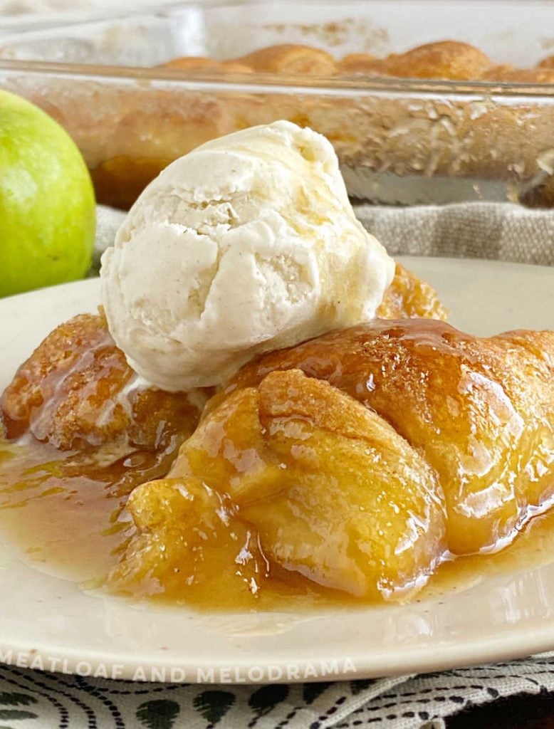 easy apple dumplings with scoop of vanilla ice cream