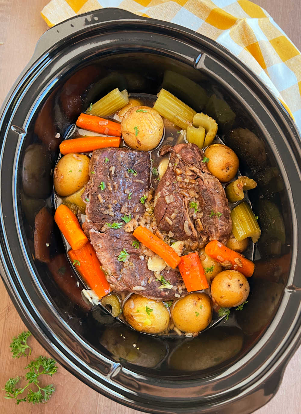 onion soup mix pot roast in slow cooker with vegetables