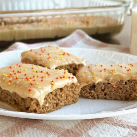 easy applesauce bars with peanut butter cream cheese frosting.