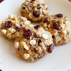 oatmeal cranberry cookies with walnuts, craisins and white chocolate chips.