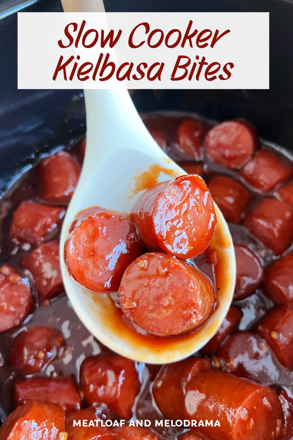 Slow Cooker Kielbasa Bites with BBQ sauce and brown sugar is an easy kielbasa recipe perfect for an easy appetizer or game day meal. A family favorite! via @meamel