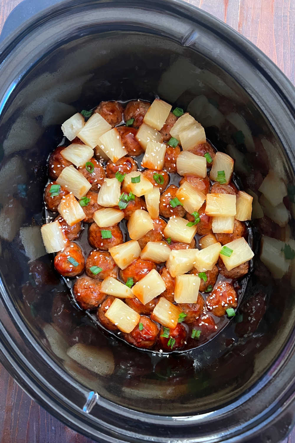 3 ingredient teriyaki meatballs with pineapple in crock pot