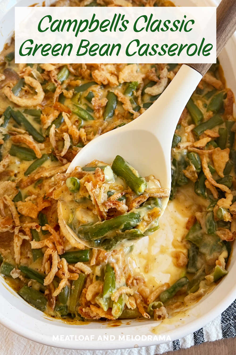 Campbell's Green Bean Casserole is a classic holiday side dish with green beans and crispy onions in a creamy sauce. This easy recipe is a family favorite for Thanksgiving dinner! via @meamel