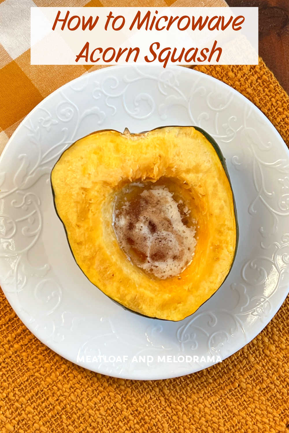 Learn how to microwave acorn squash for a quick and easy side dish for fall and Thanksgiving. This is the easiest way to cook acorn squash and turns out perfect every time.  via @meamel