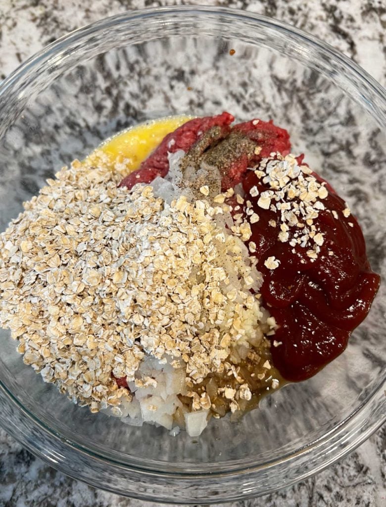 meatloaf ingredients in mixing bowl.