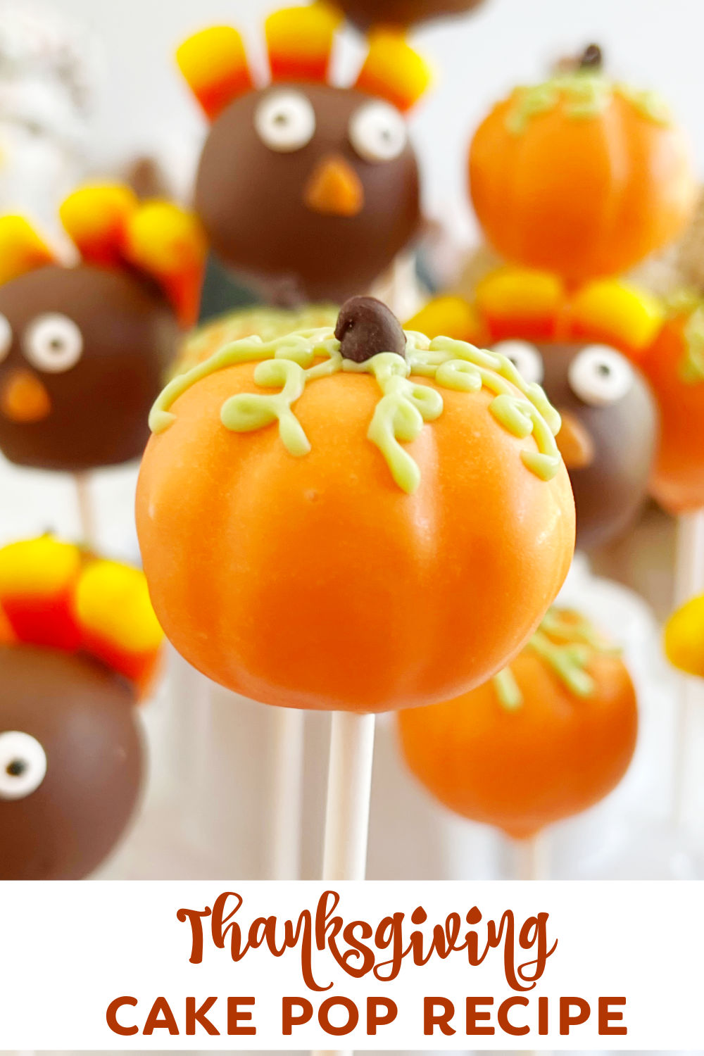 Make adorable Thanksgiving Cake Pops with this easy Thanksgiving cake pop recipe for turkey cake pops and pumpkin cake pops. A fun dessert for your Thanksgiving table! via @meamel