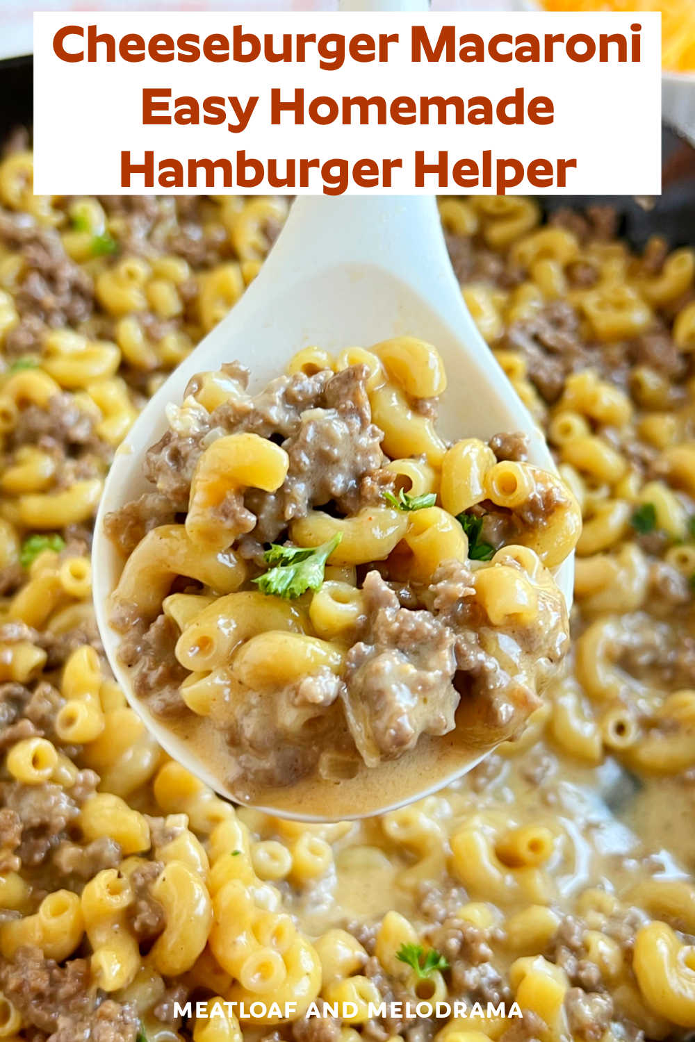 Cheeseburger Macaroni is an easy recipe for Homemade Hamburger Helper made with a pound of ground beef and pasta in a creamy cheese sauce. You only need one skillet and 30 minutes to make this easy dinner! via @meamel