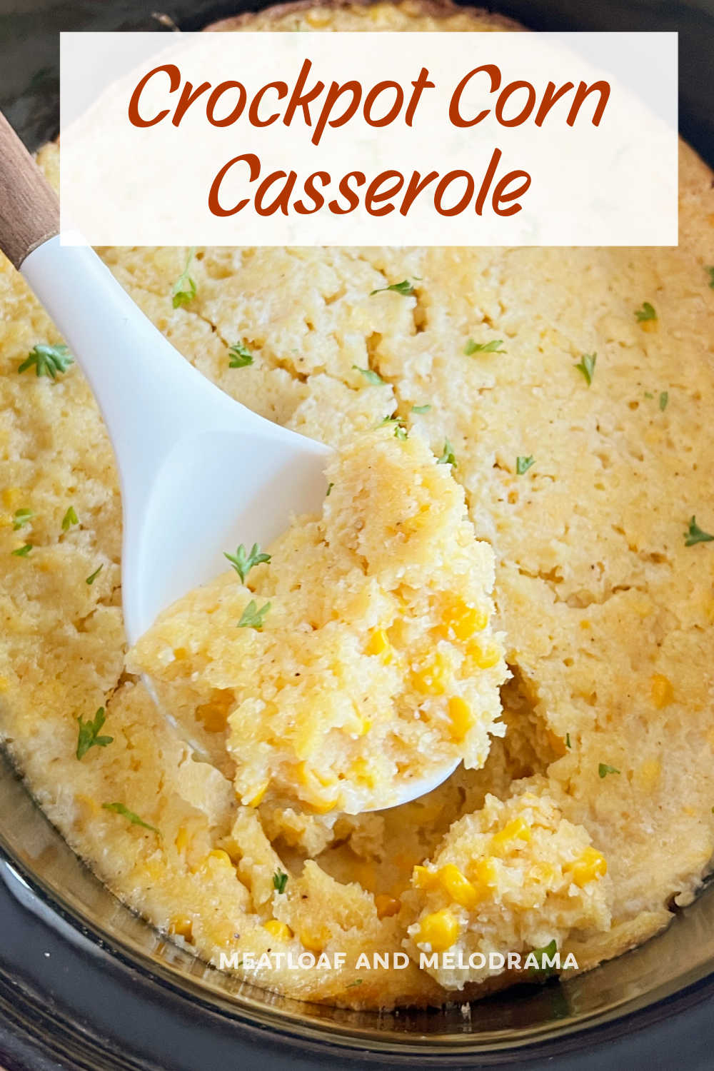 Crock Pot Corn Casserole is an easy slow cooker recipe for corn pudding made with Jiffy Mix. An easy side dish for the holiday season and a great way to save oven space! via @meamel