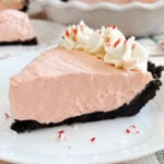 peppermint pie with Oreo cookie crust on a plate.