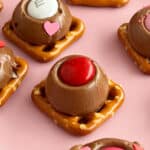 Rolo pretzel treats with Valentine M&M candies.