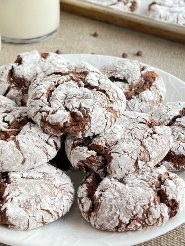 chocolate crinkle cookies on a plate.