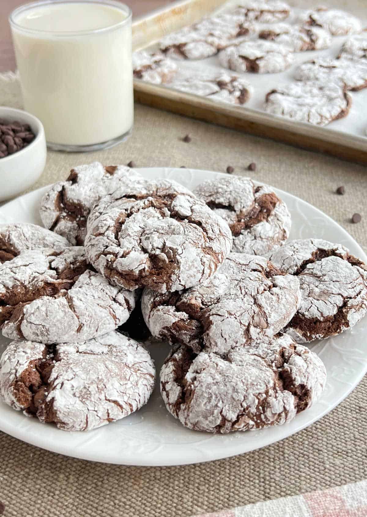 plate of cake mix chocolate crinkle cookies.