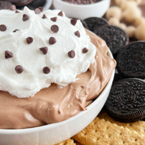 chocolate pudding pie dip in a bowl with dippers.