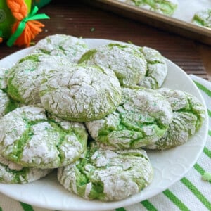 Green St. Patrick's Day cookies on a white plate.