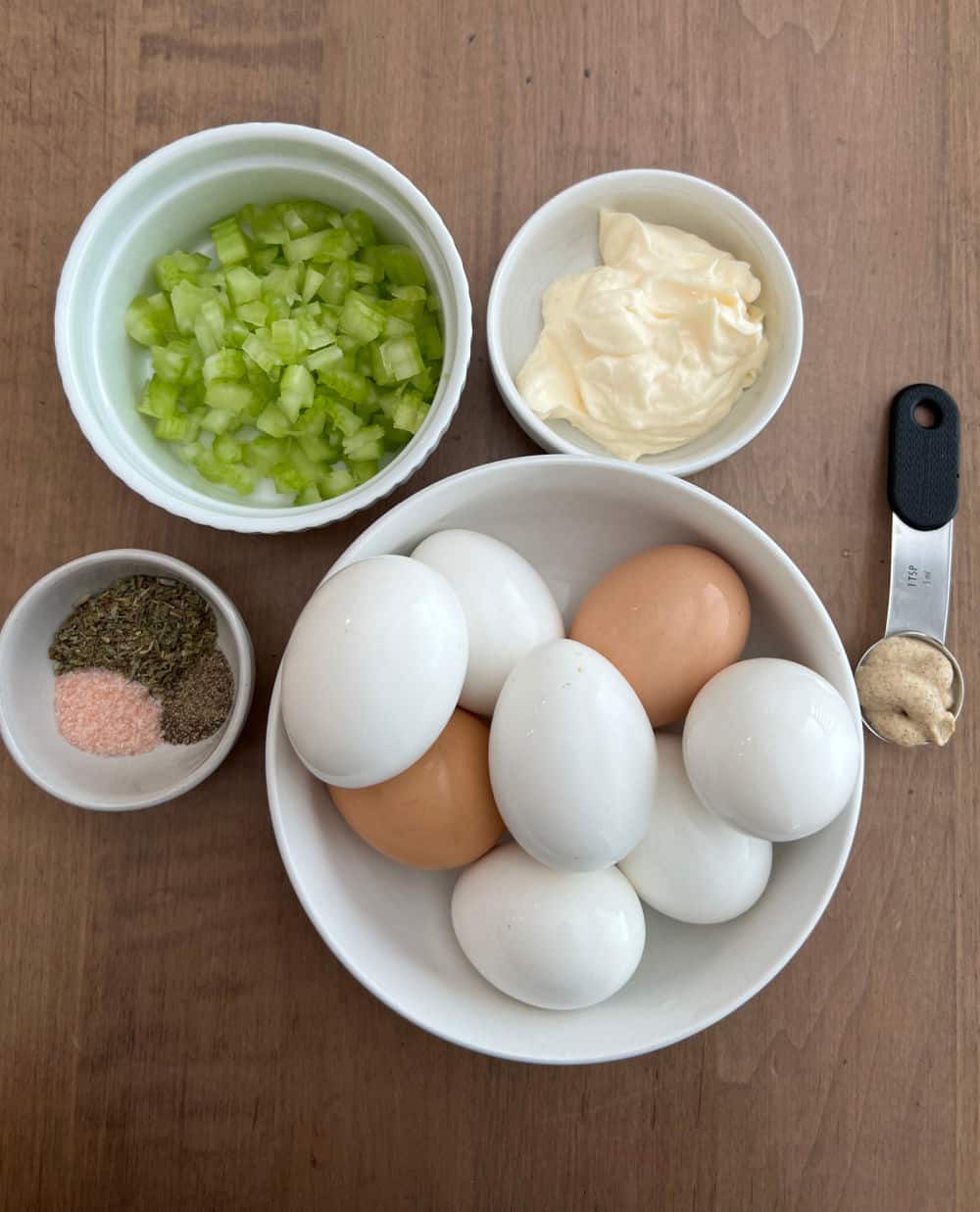 hard boiled eggs, celery, mayo, mustard, seasonings