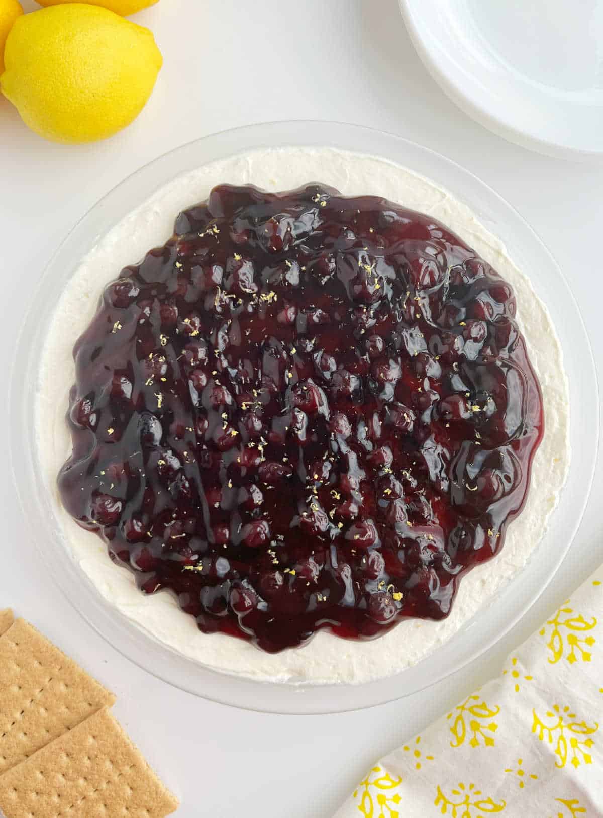 Lemon blueberry cheesecake dip on the table.