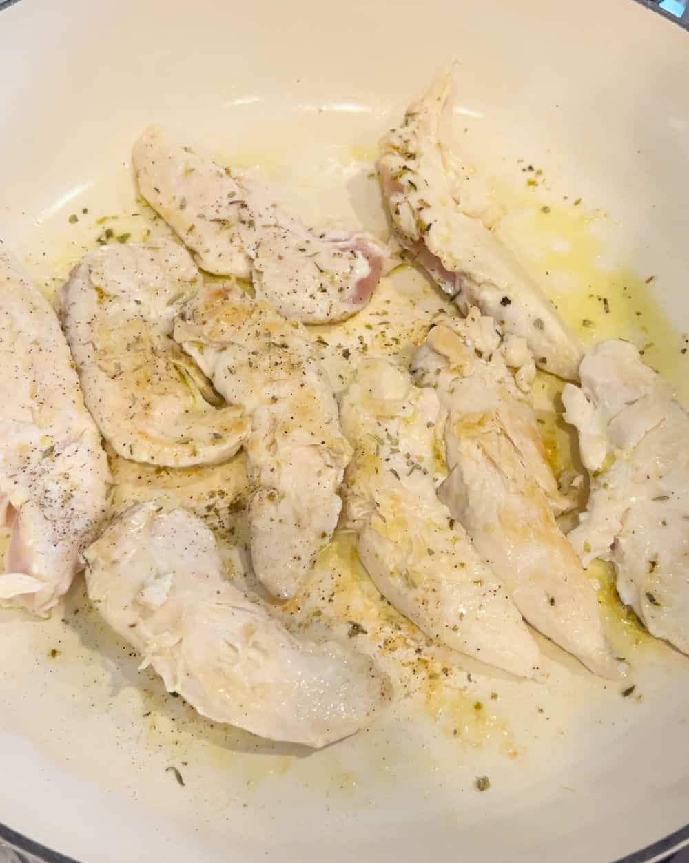 cook chicken tenders in pan.