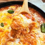 skillet lasagna on spoon.
