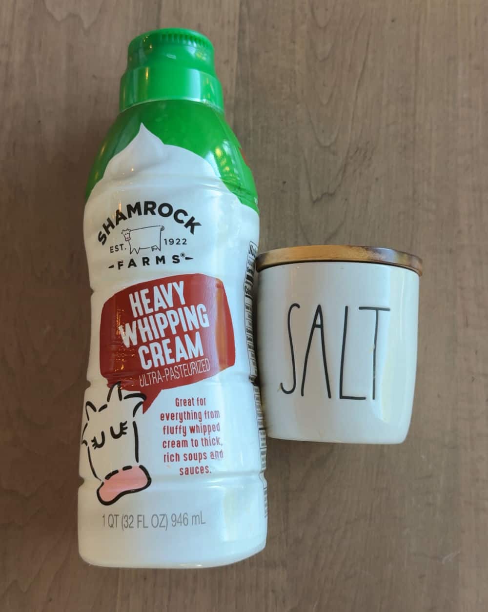 container of heavy cream and salt.