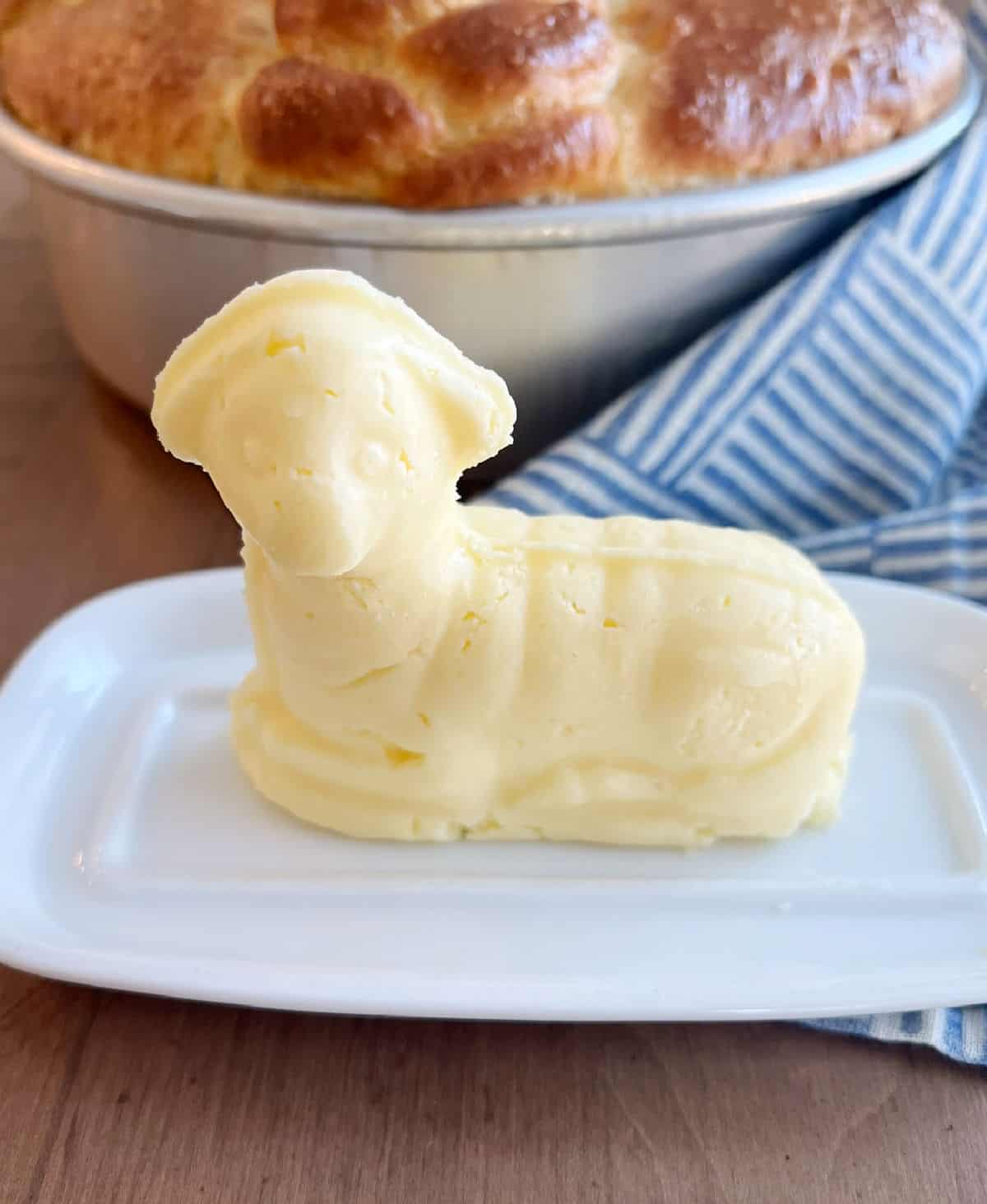 butter lamb with paska bread.