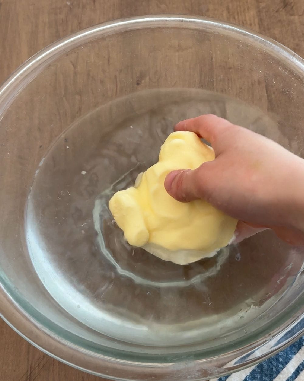 rinse butter ball in water.