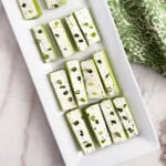 stuffed celery with cream cheese topped with chives.