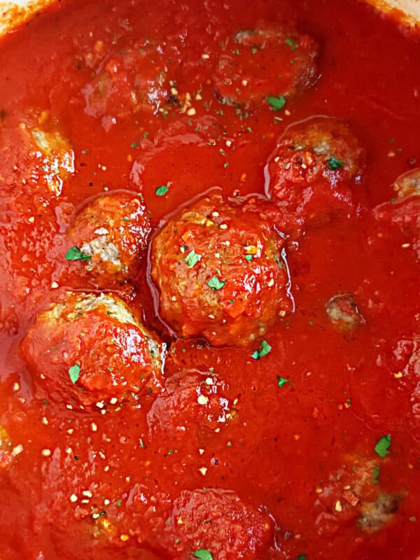 baked meatballs in marinara sauce.