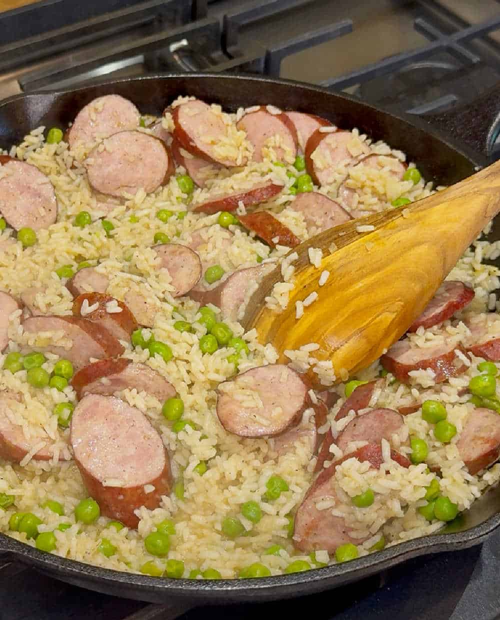 stir ingredients with wooden spoon in skillet.