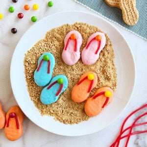 nutter butter flip flop cookies on plate.