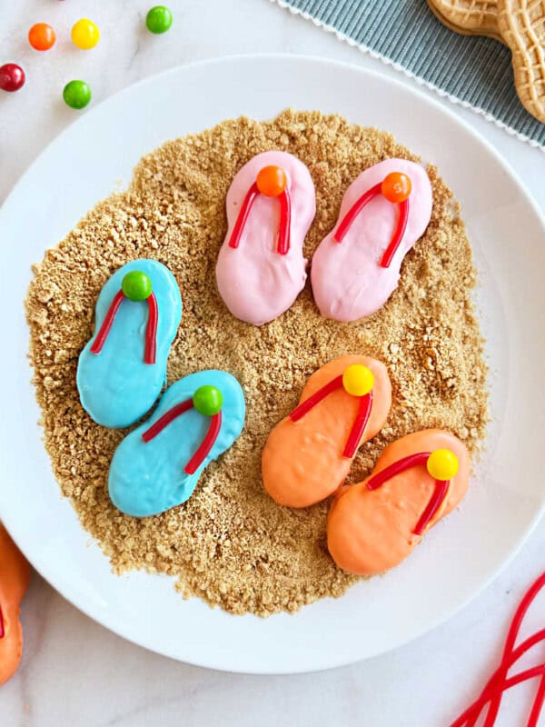 nutter butter flip flop cookies on plate.