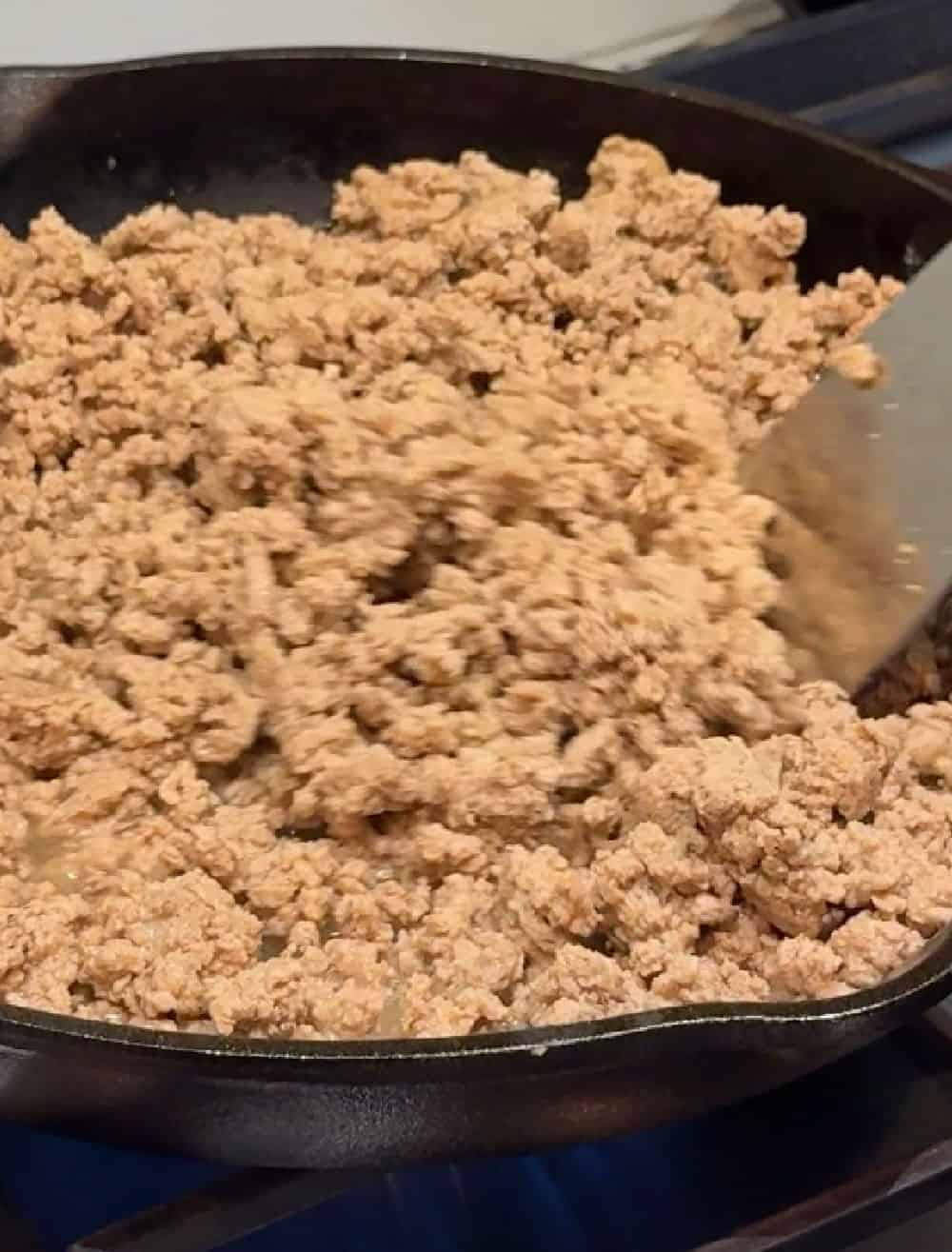 ground turkey in skillet.