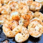 cooked shrimp on blackstone griddle.