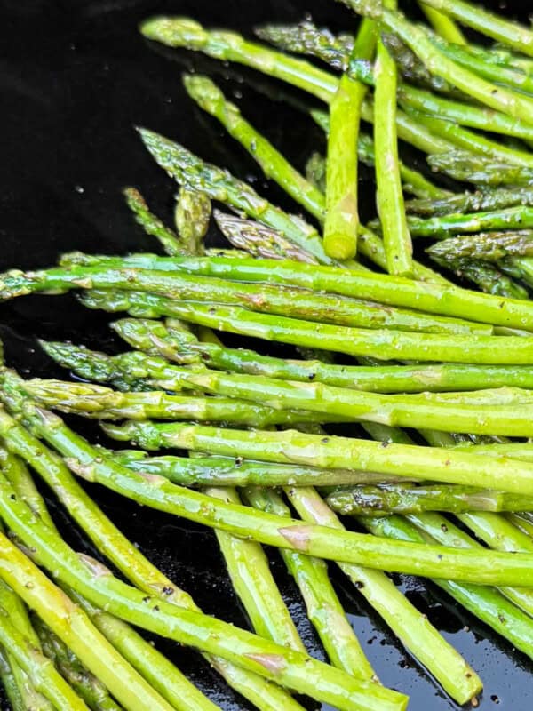 grilled asparagus on Blackstone griddle.