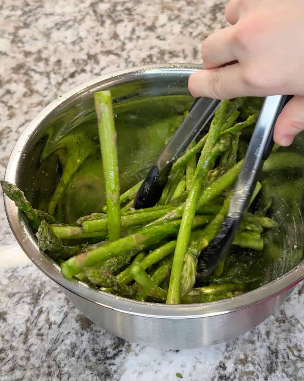 toss asparagus in seasonings.