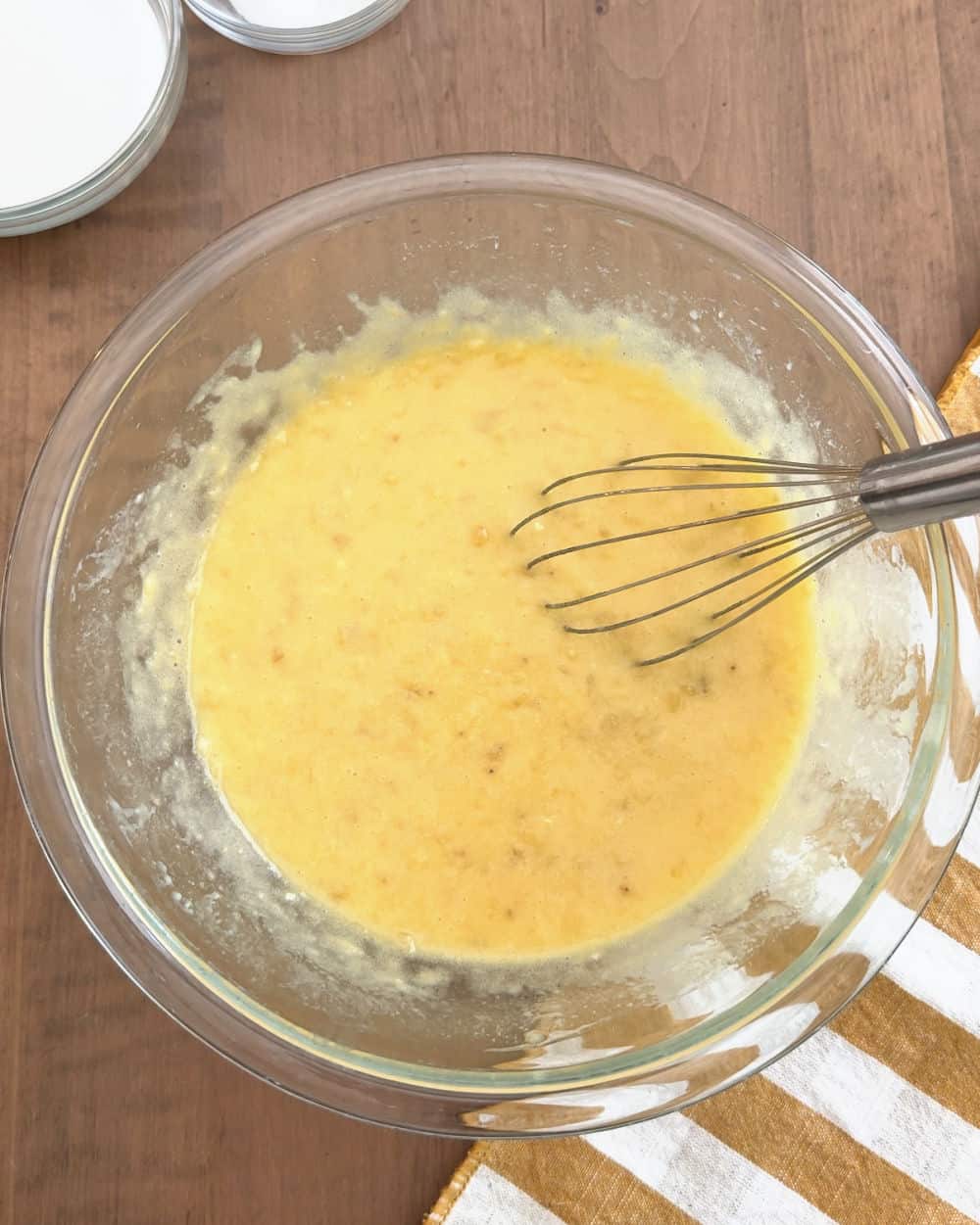 whisk liquids in mixing bowl.