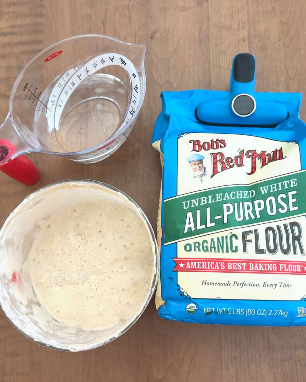flour, water, starter.